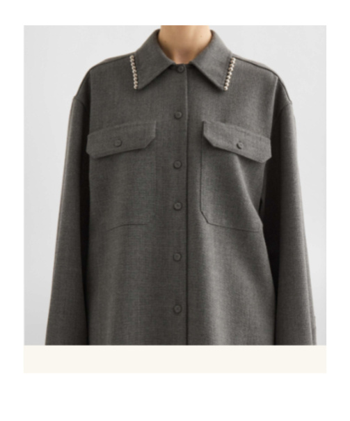 Jil Sander Pearl-embellished Button-up Shirt In Gray