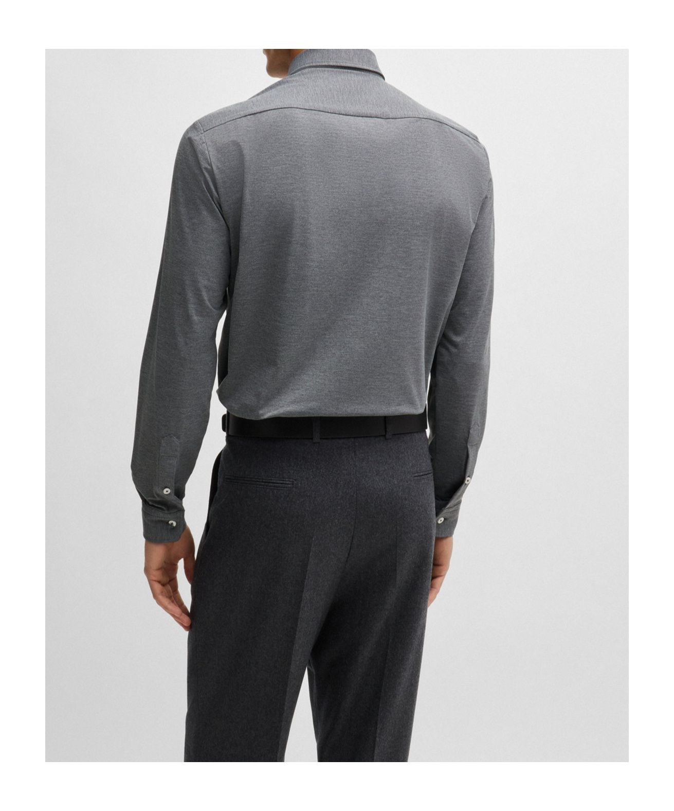 Hugo Boss Slim-fit Shirt In Melange Performance-stretch Jersey In Gray