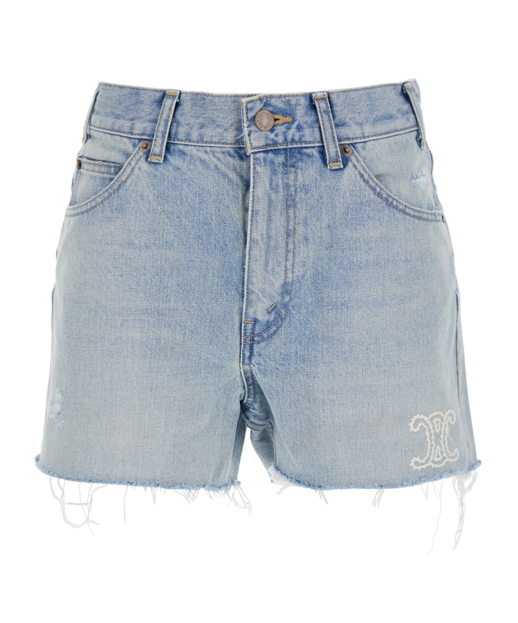 Celine Denim Shorts With Belt Loops In Sky Blue