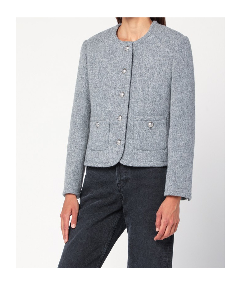 Dunst Grey Crewneck Jacket With Buttons On The Front In Gray