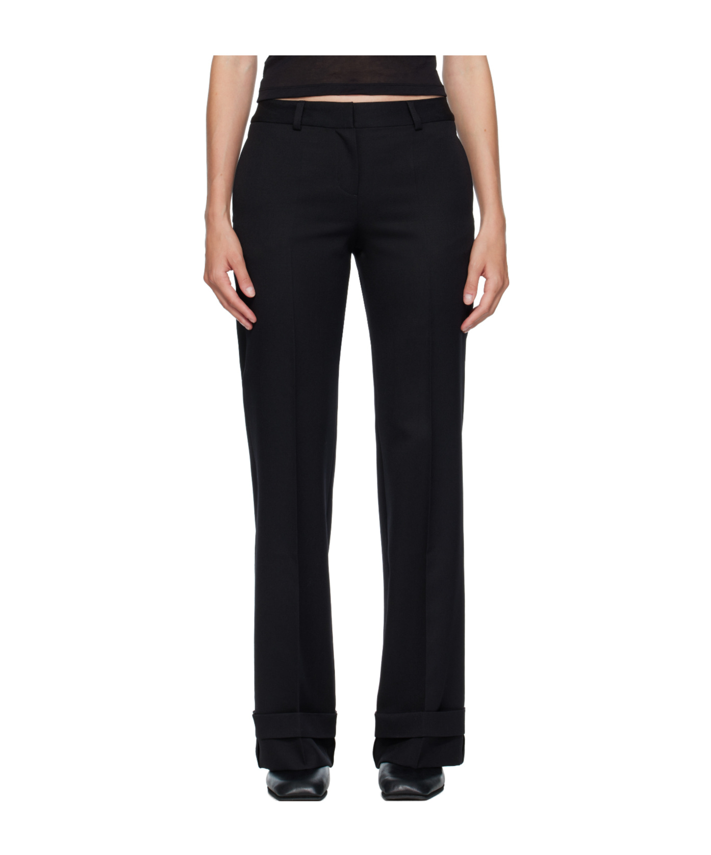 Our Legacy High-waisted Wide-leg Trousers With Tailored Cuff Hem In Black