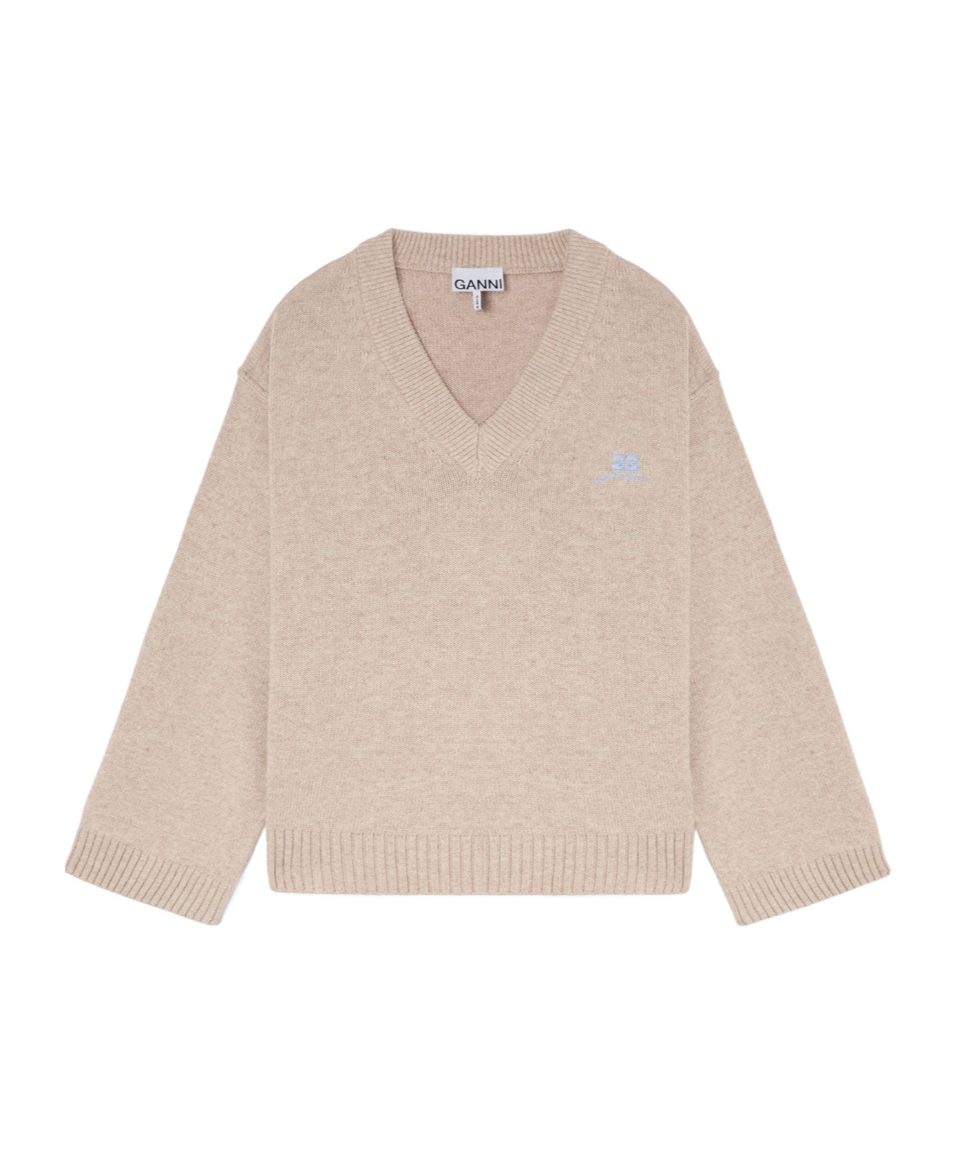 Ganni Beige Wool Mix V-neck Jumper In Neutral