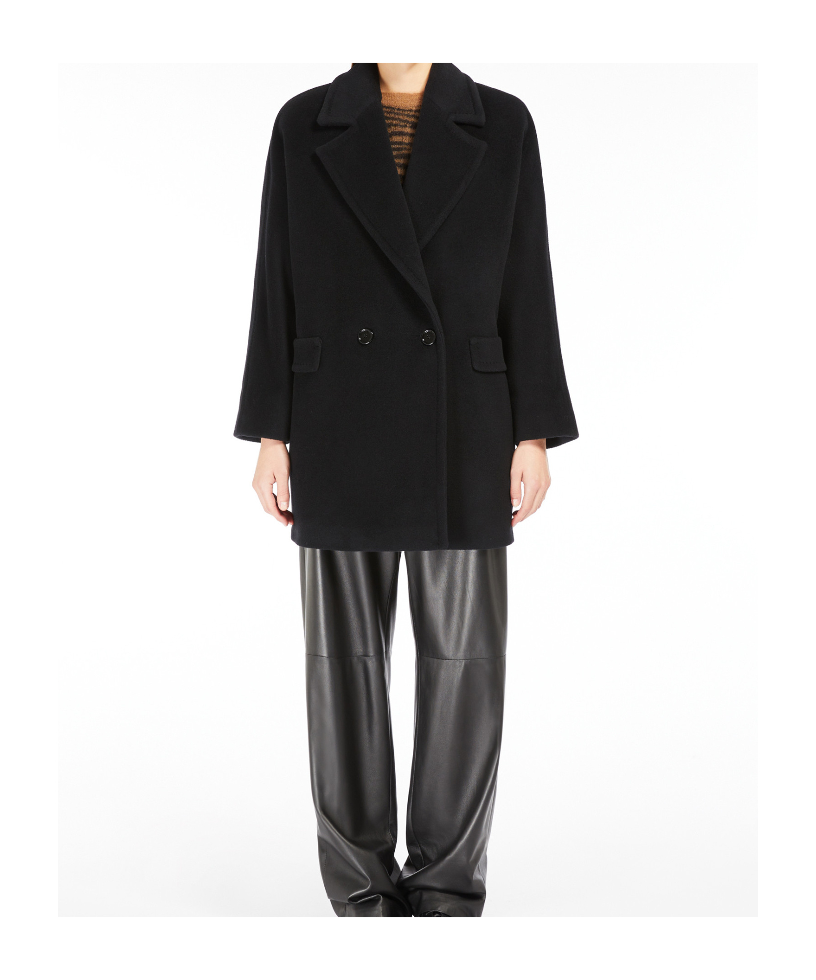 Max Mara Studio Molo Double-breasted Long-sleeved Coat In Black