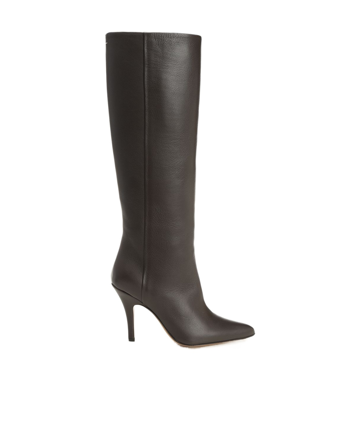 Mm6 Maison Margiela Mm6 By Maison Margiela Pointed Toe Knee-high Boot With White Stitch Detail In Black