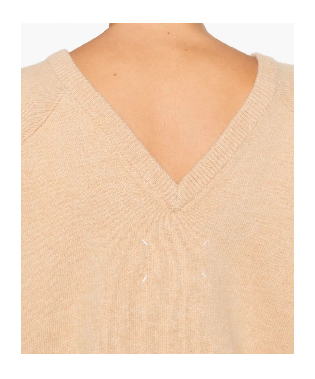 Maison Margiela V Back Neckline Wool Jumper Clothing In Nude