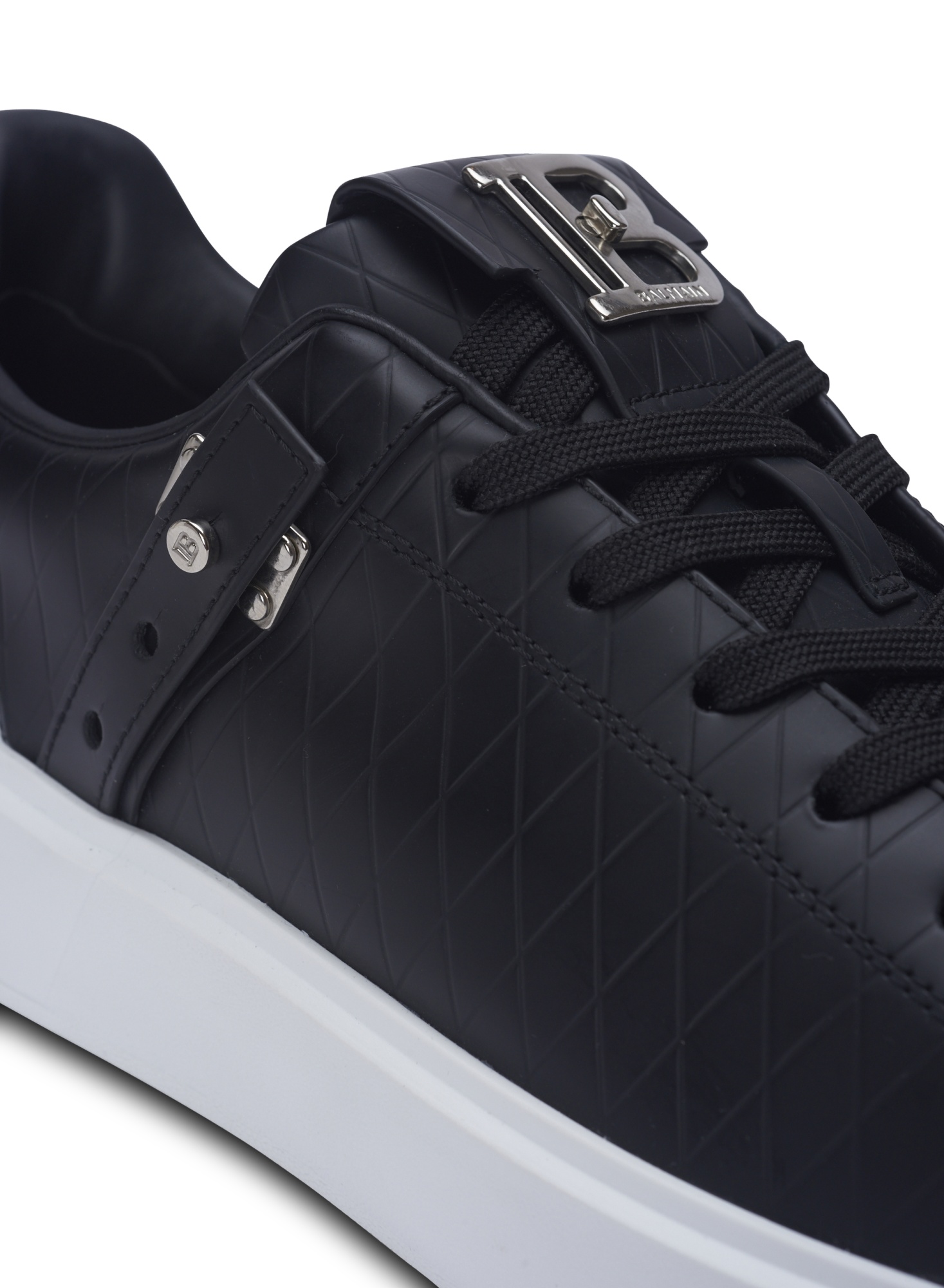 Balmain 'b-court B-buzz' Black Low Sneakers With Diamond Motif And Logo Patch On The Tongue In Black