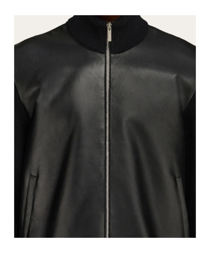 Ferragamo Bomber Jacket In Leather And Wool In Black