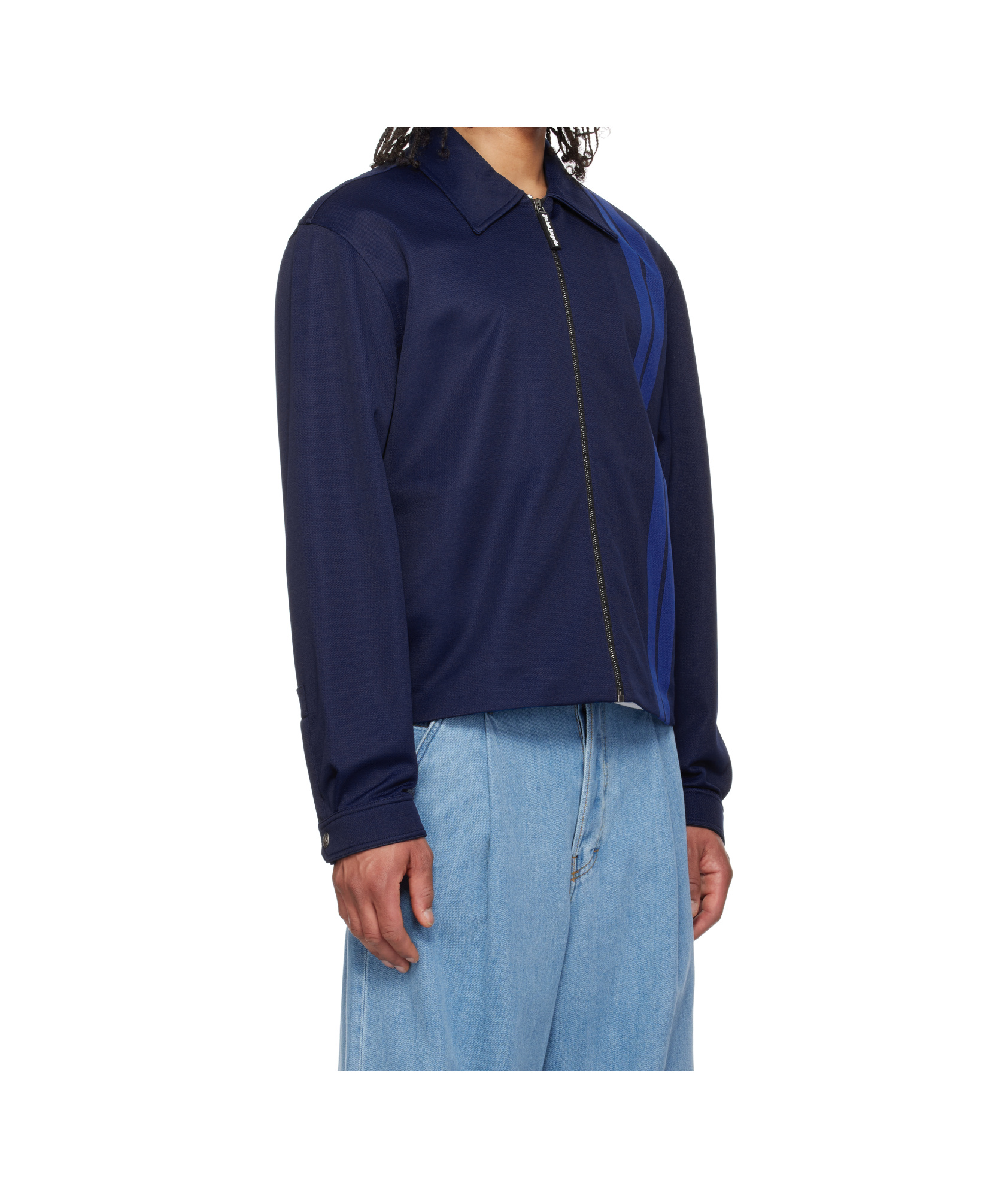 Palm Angels Long Sleeve Casual Jacket In Navy Blue