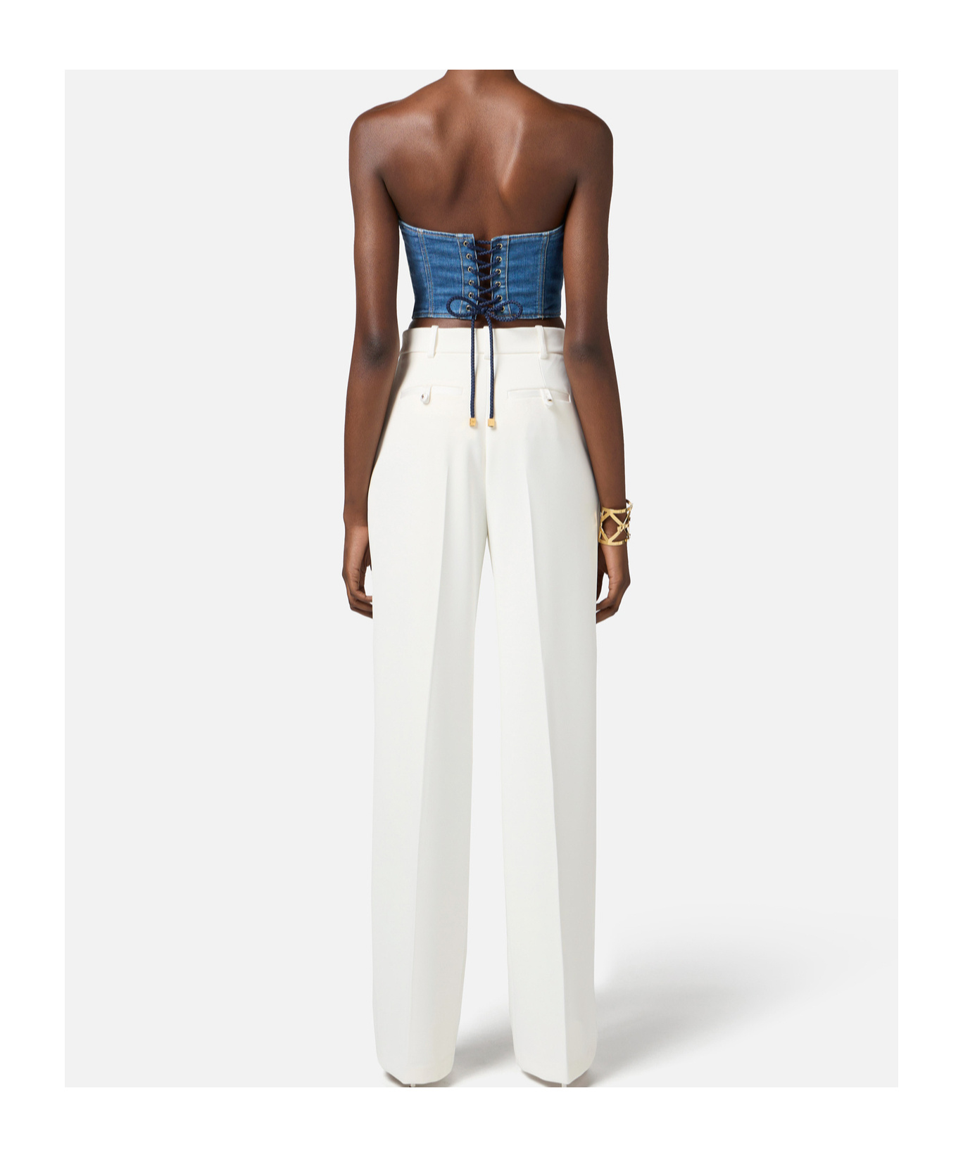 Elisabetta Franchi Denim Corset Vest In Blue