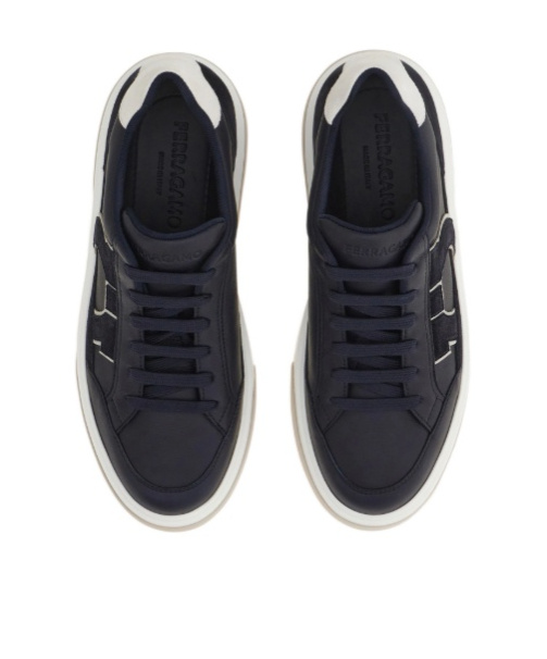 Ferragamo Leather Suede-detail Sneakers In Blue