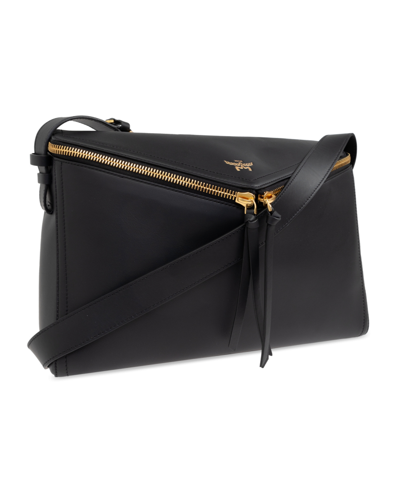 Mcm Zippered Shoulder Bag In Black