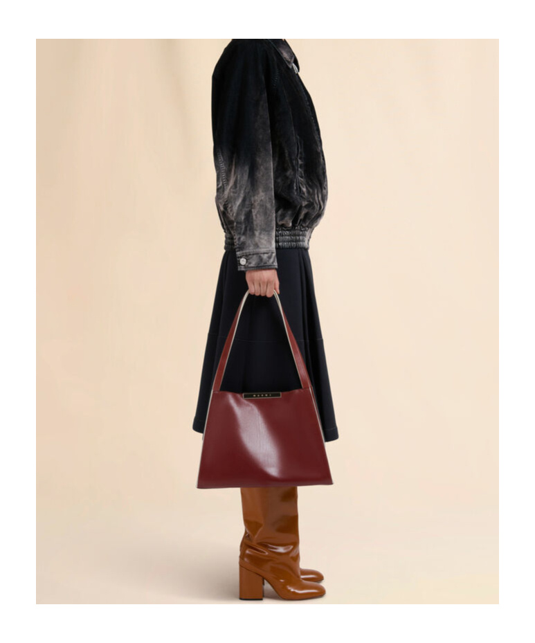 Marni Brown Leather Cresta E/w Small Tote Bag