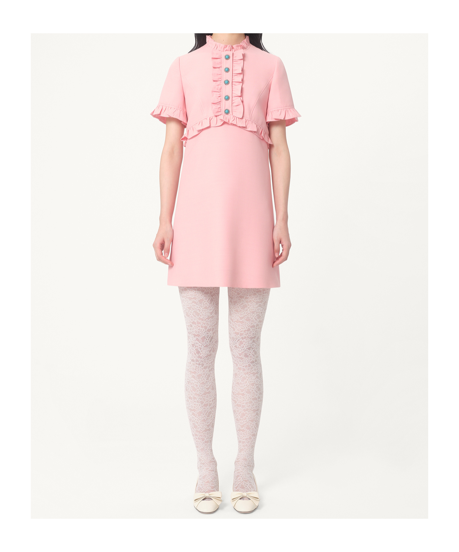 Valentino Ruffle Button Short-sleeve Mini Dress In Pink