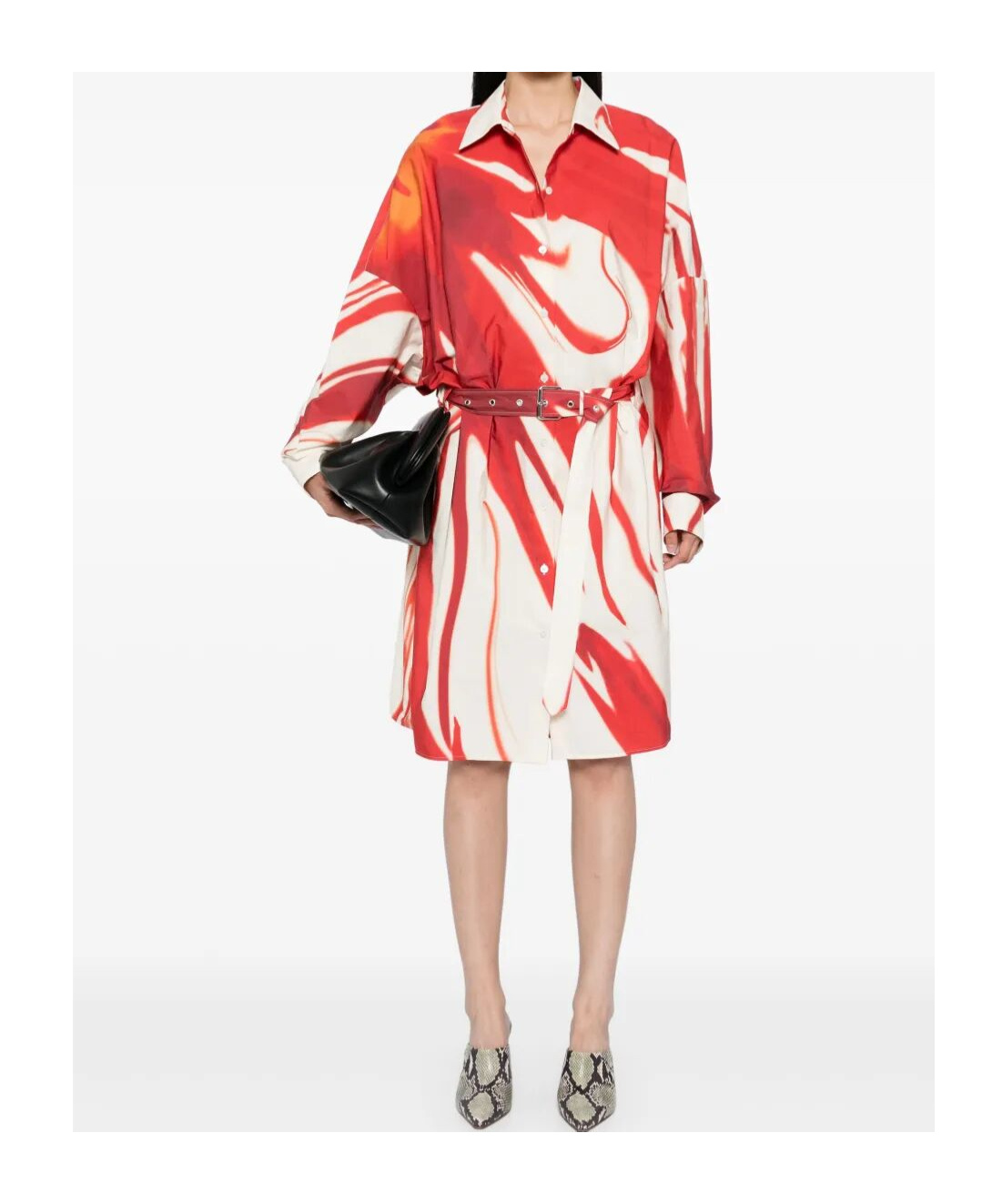 Dries Van Noten Abstract Print Shirt Dress With Belted Waist