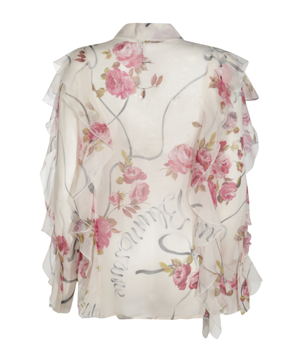 Blumarine Women Floral Silk Chiffon Shirt In Nude