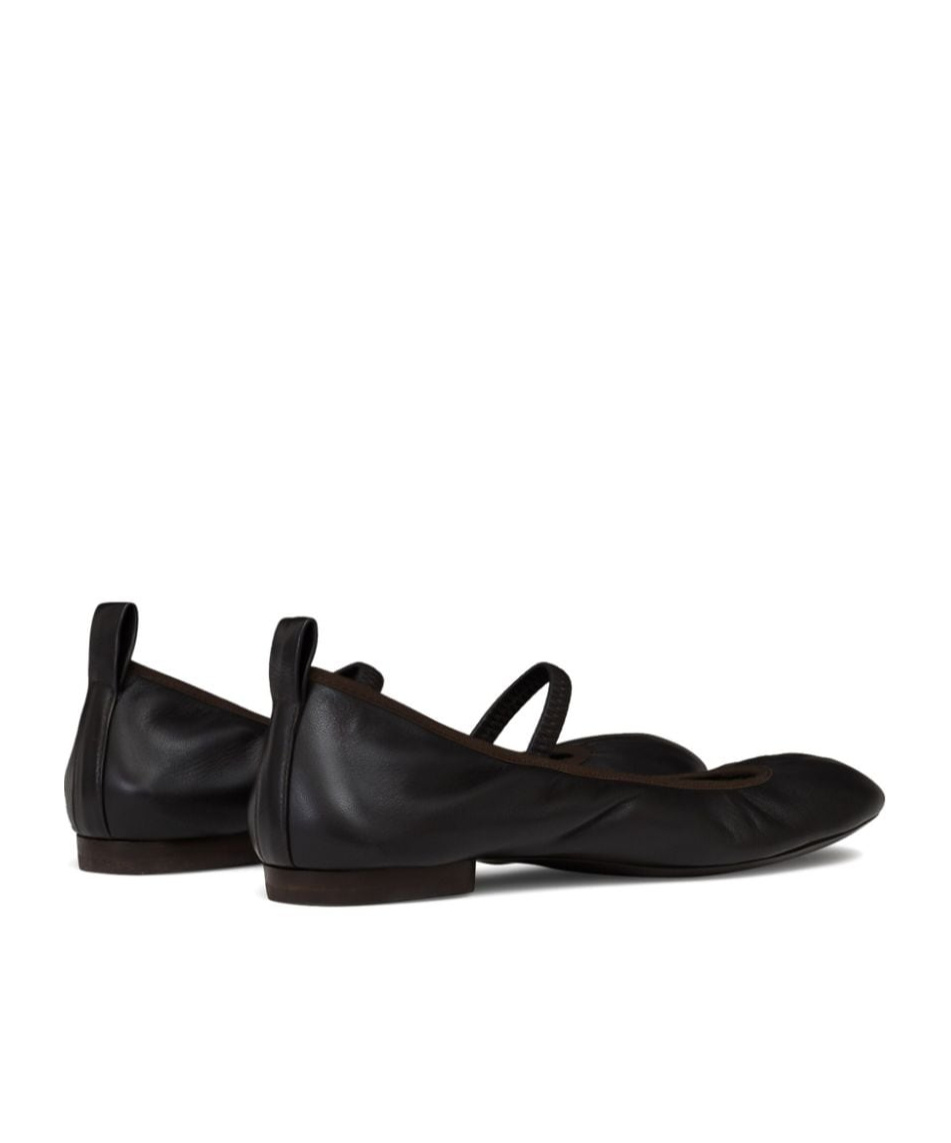 Lemaire Square Flat Leather Mary Jane Flats In Black