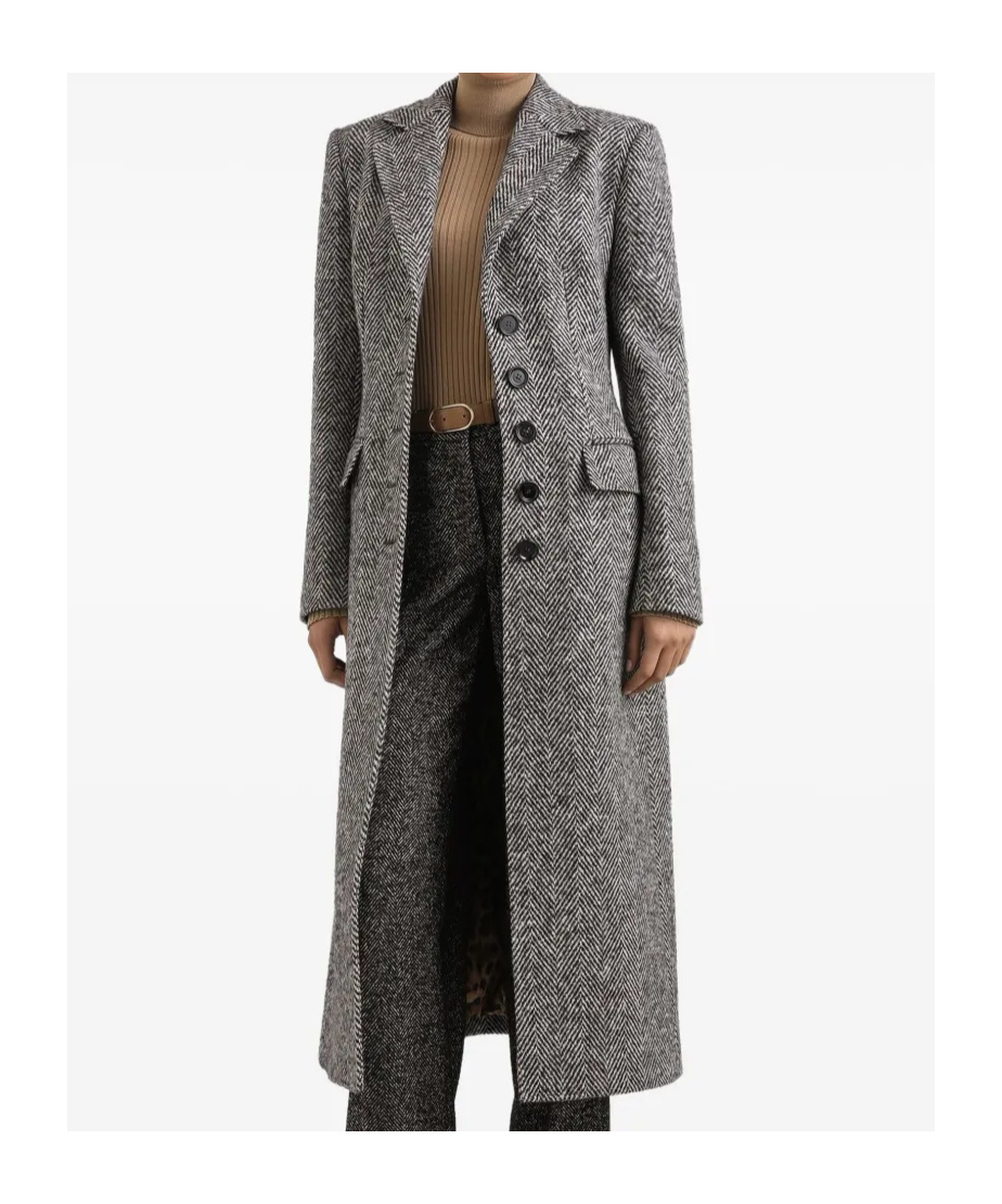 Dolce & Gabbana Herringbone Long Length Notched Lapels Coat In Gray