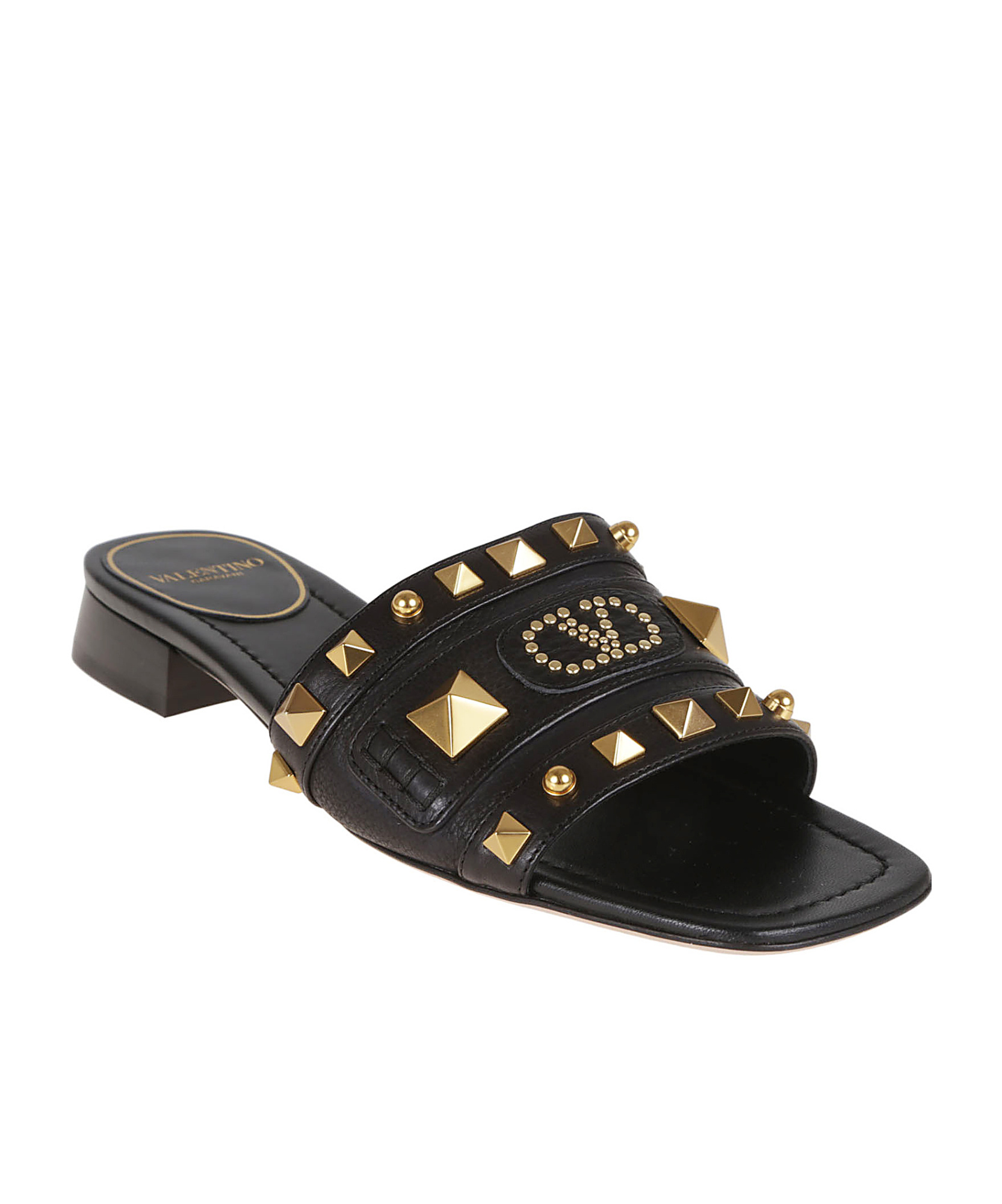 Valentino Garavani Rockstud Square Toe Slip-on Sandals In Black
