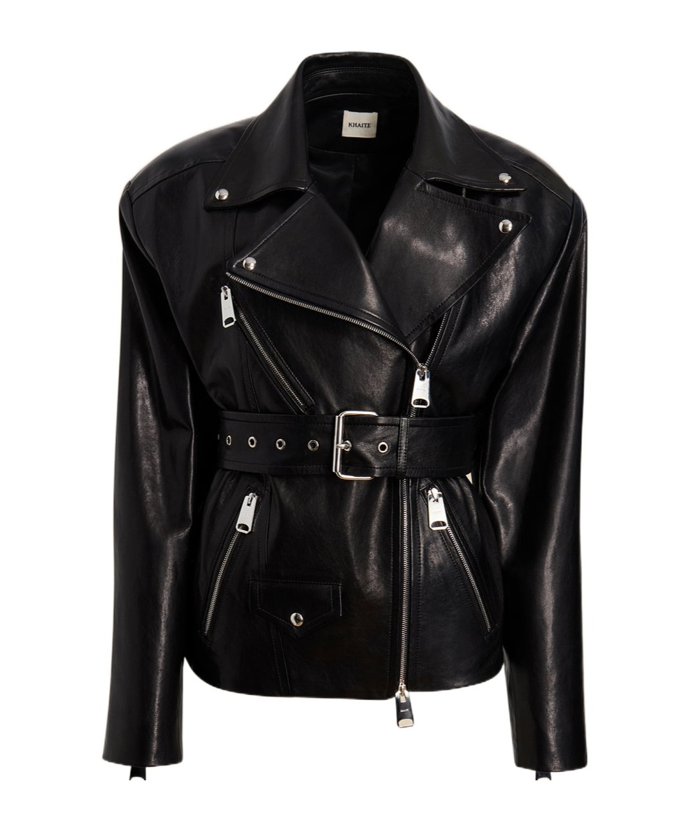 Khaite Fabbie Belted Leather Jacket In Black