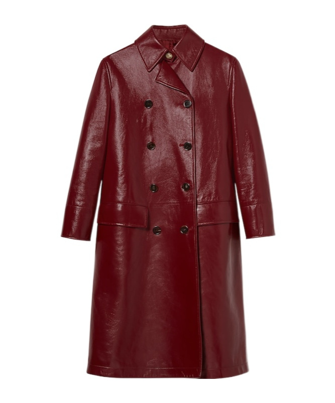 Gucci Womens Rosso Ancora Double-breasted Two-flap-pockets Leather Coat In Red