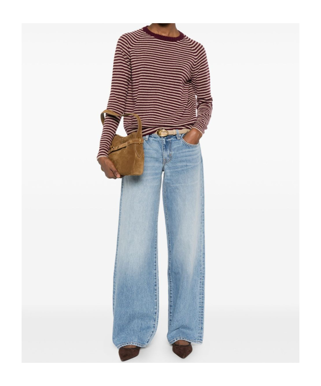 Baserange Striped Crew Neck Sweater In Brown