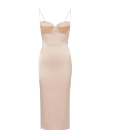 Alex Perry Sweetheart Satin Crepe Midi Dress In Pink
