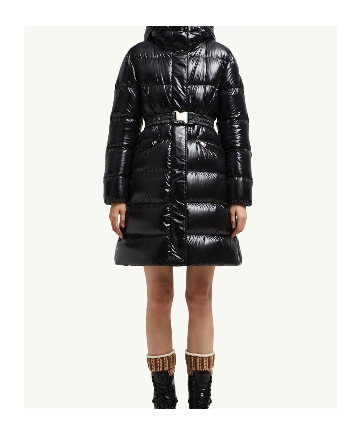 Moncler Long Puffer Jacket With Hood Bellevue In Black