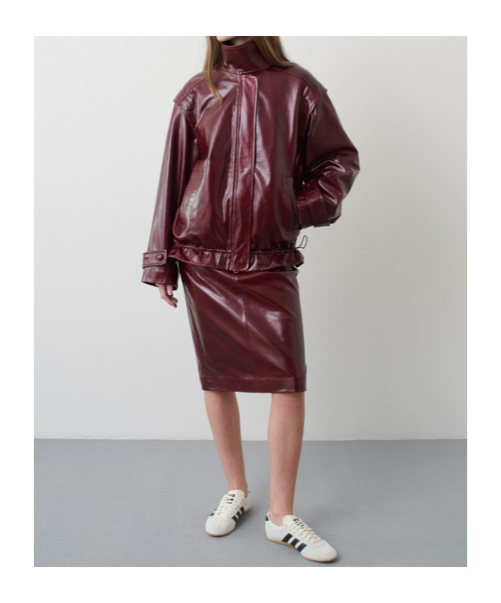 Remain Birger Christensen Stand Collar Zipper Leather Jacket In Red