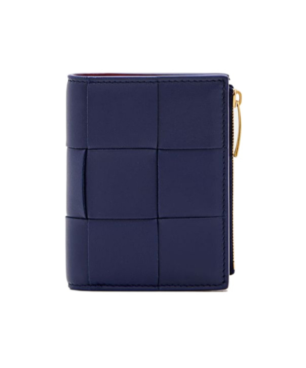 Bottega Veneta Small Bi-fold Bicolor Leather Wallet In Blue