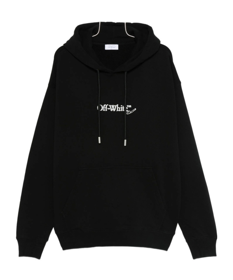Off-white Back And Front Logo-embroidered Hoodie Clothing In Black