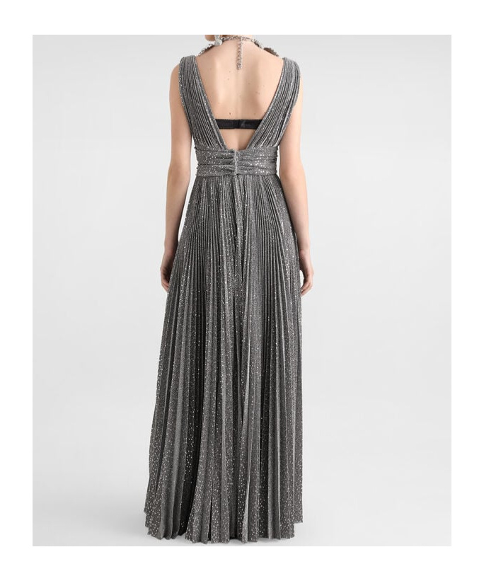 Dolce & Gabbana Long Pleated Dress With Micro-sequin Embellishment In Gray