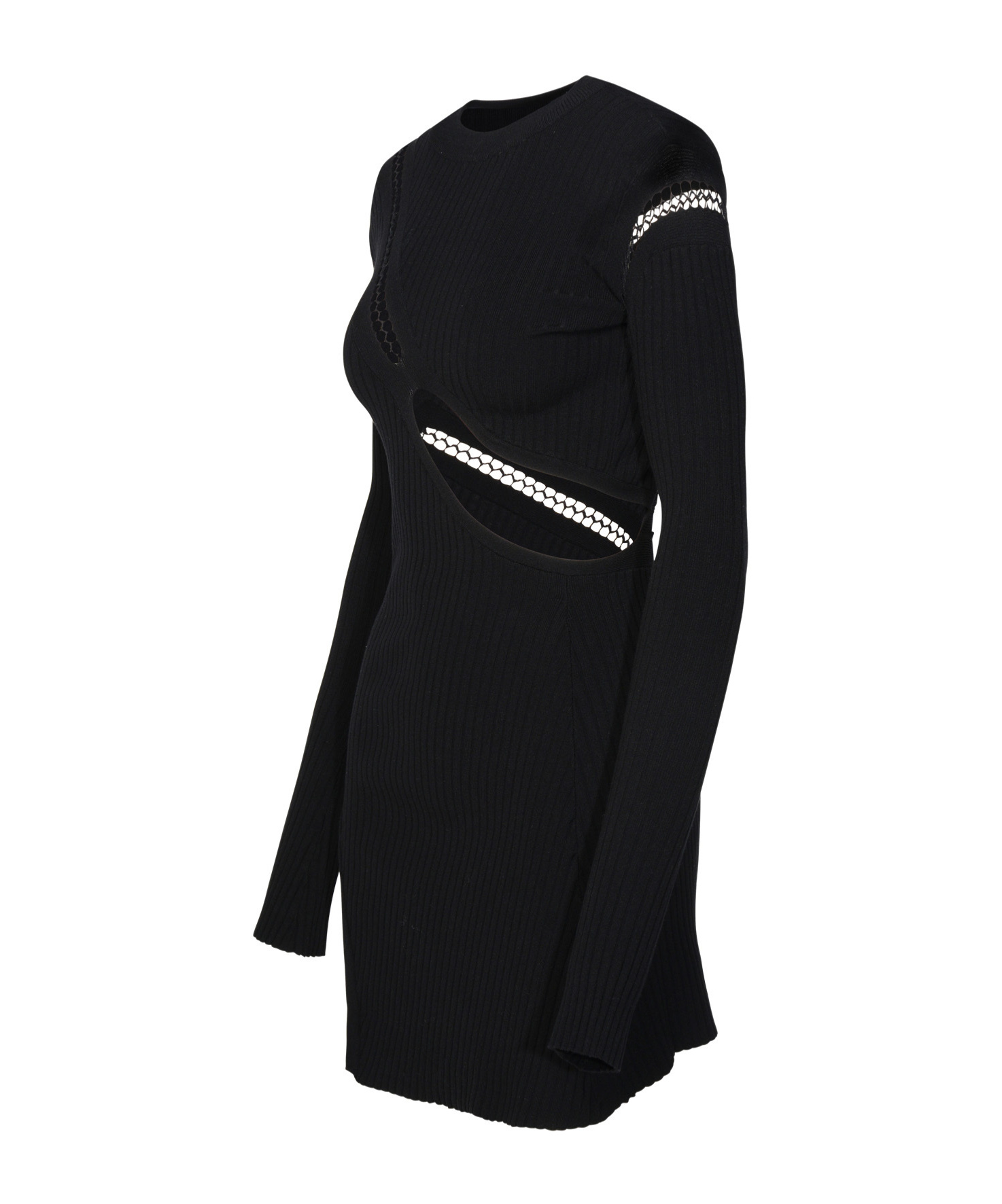 Attico Cut-out Ribbed-knit Minidress In Black