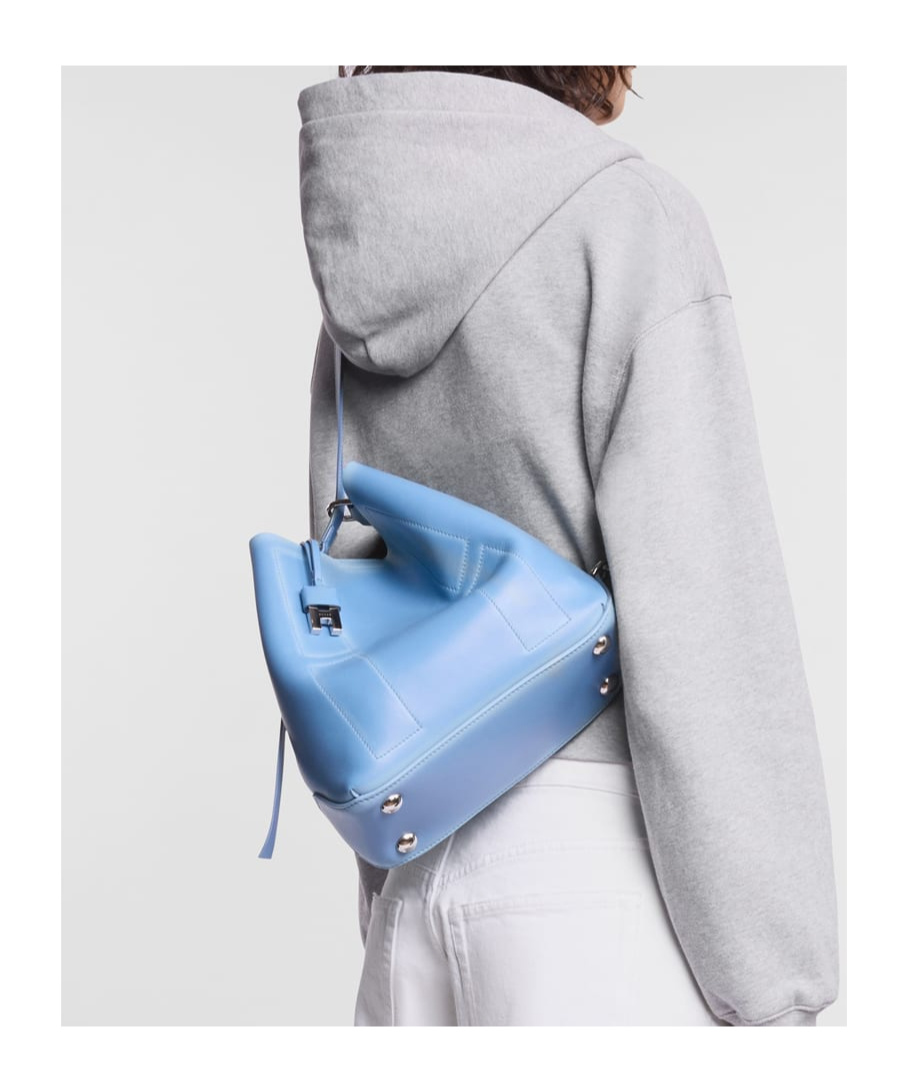 Hogan Cognac Blue Calf Leather Shoulder Bag In Light Blue