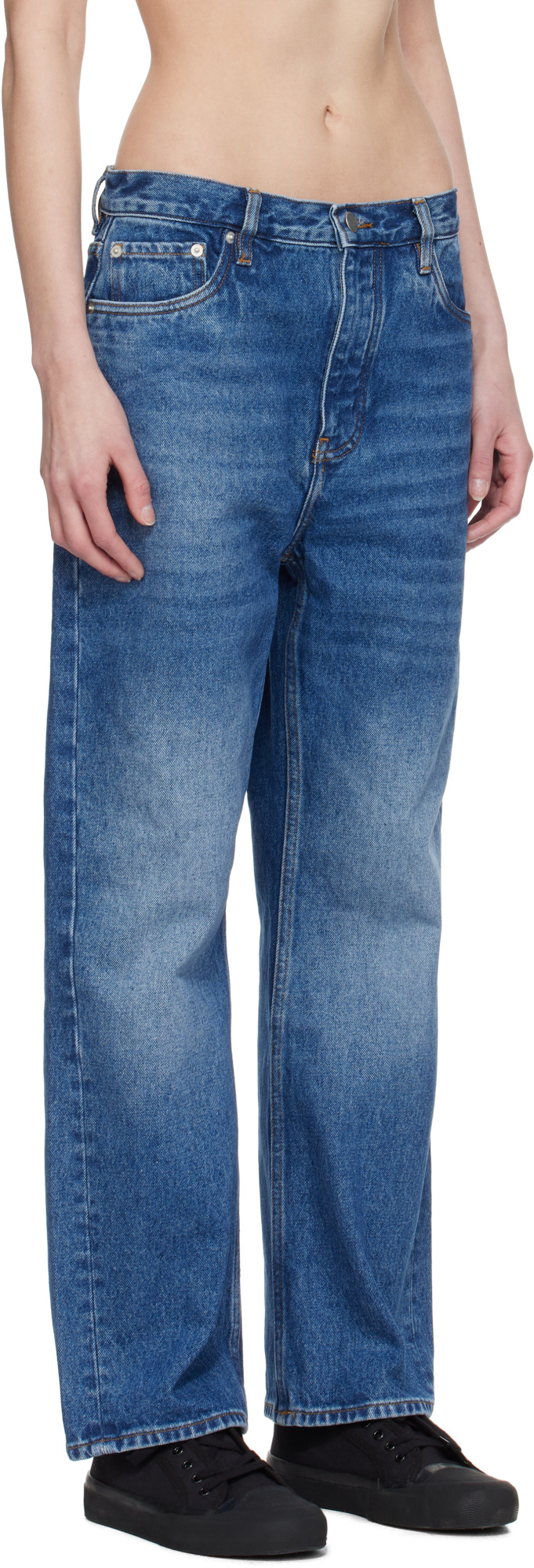 Studio Nicholson Belt Loop Jeans In Blue
