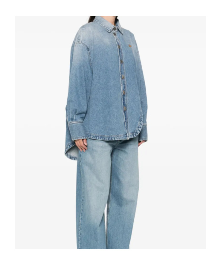Attico Oversized Embroidered Denim Shirt In Blue