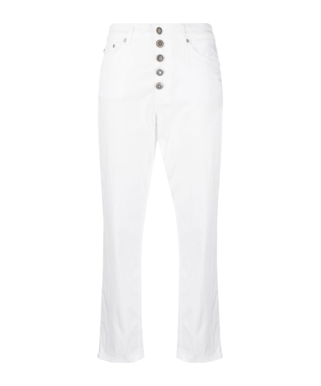 Dondup Cropped Cotton-blend Denim Jeans With Button Detailing In White