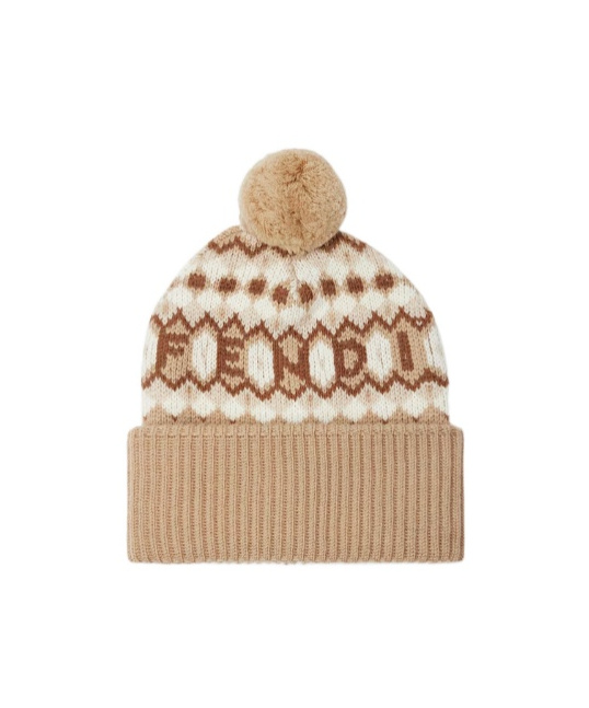 Fendi Pompom Nordic Beanie In Brown