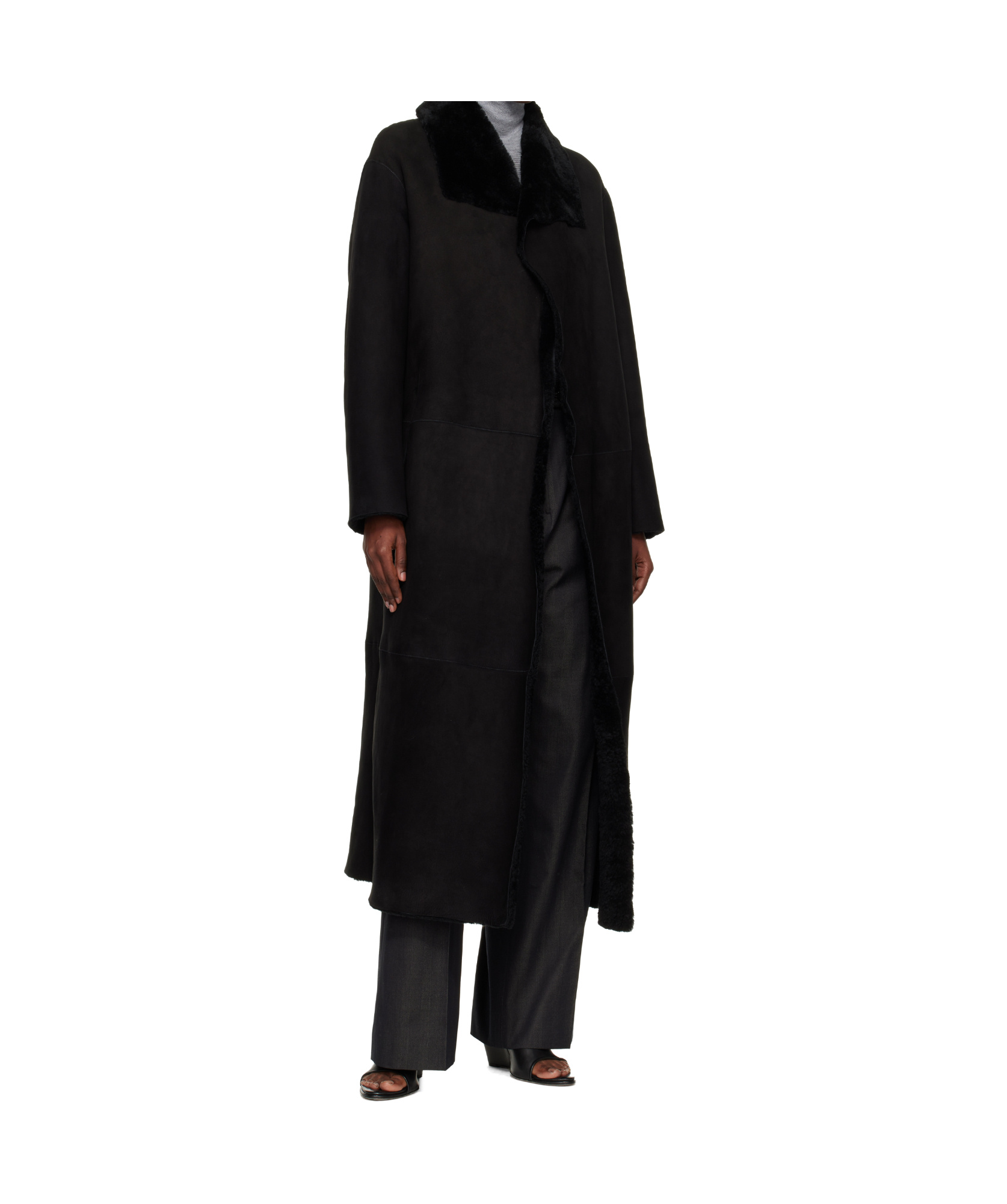 Nour Hammour Merinos Oversized Shearling Coat In Black