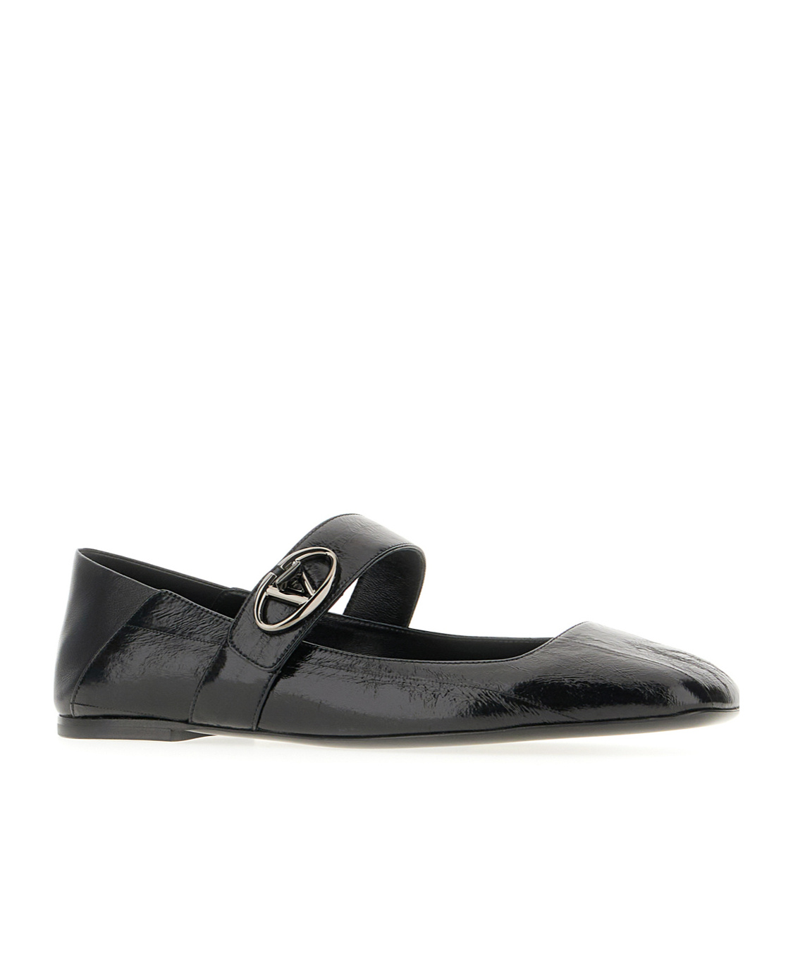 Valentino Garavani Vlogo Locker Mary-jane Ballerina In Eel With Flower Application Woman Black 37.5 In Black