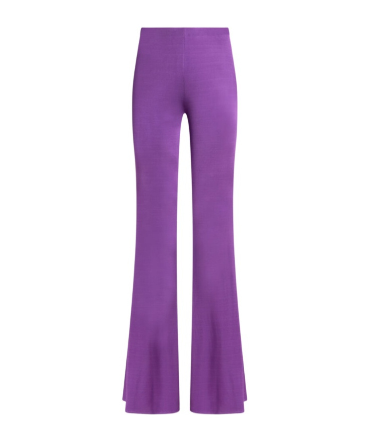 Shop Etro Glossy Jersey Flared Trousers In Purple