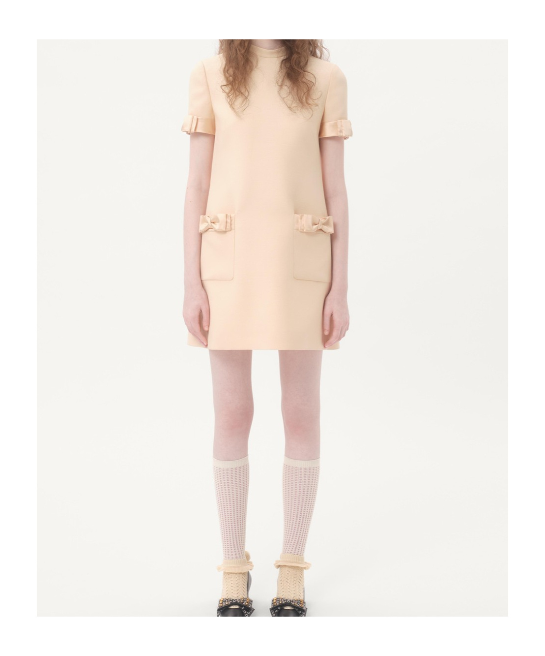 Valentino Womens Betulla Bow-embellishment Short-sleeves Wool And Silk Mini Dress In Nude