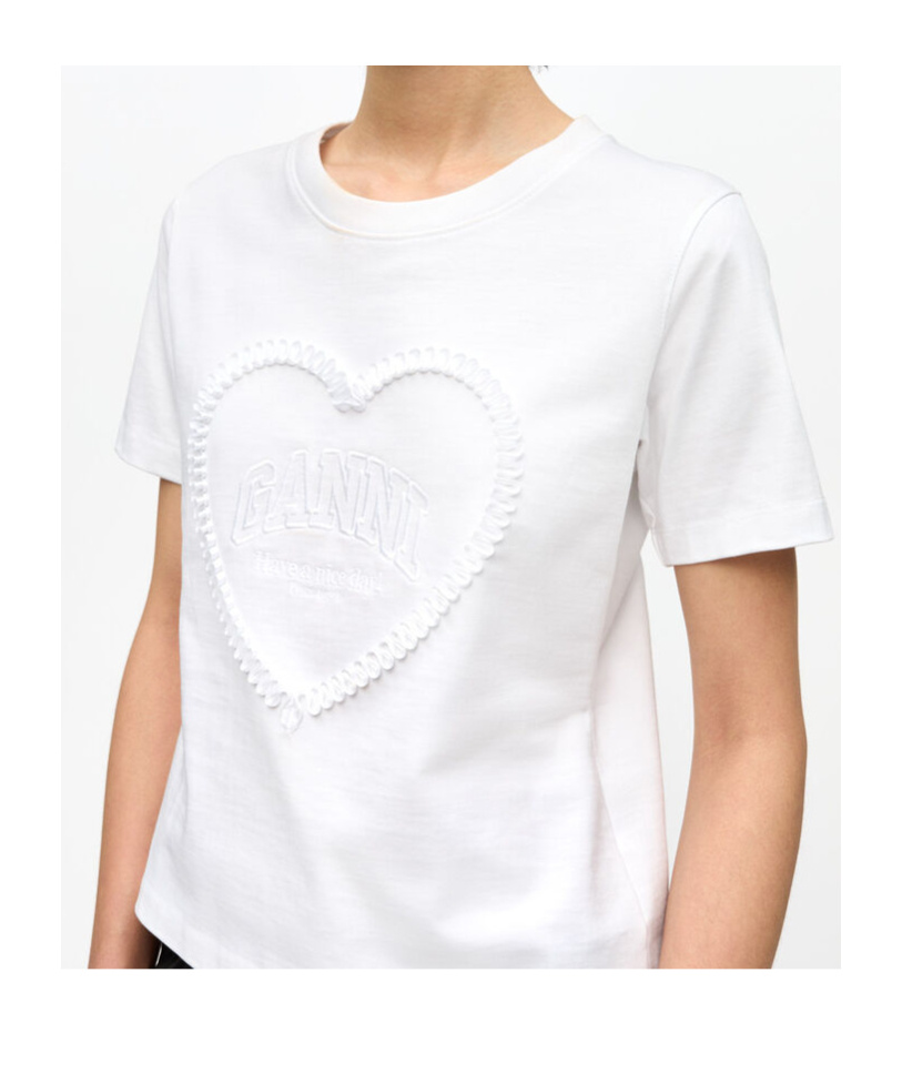 Ganni Women Heart Embroidery T-shirt In White