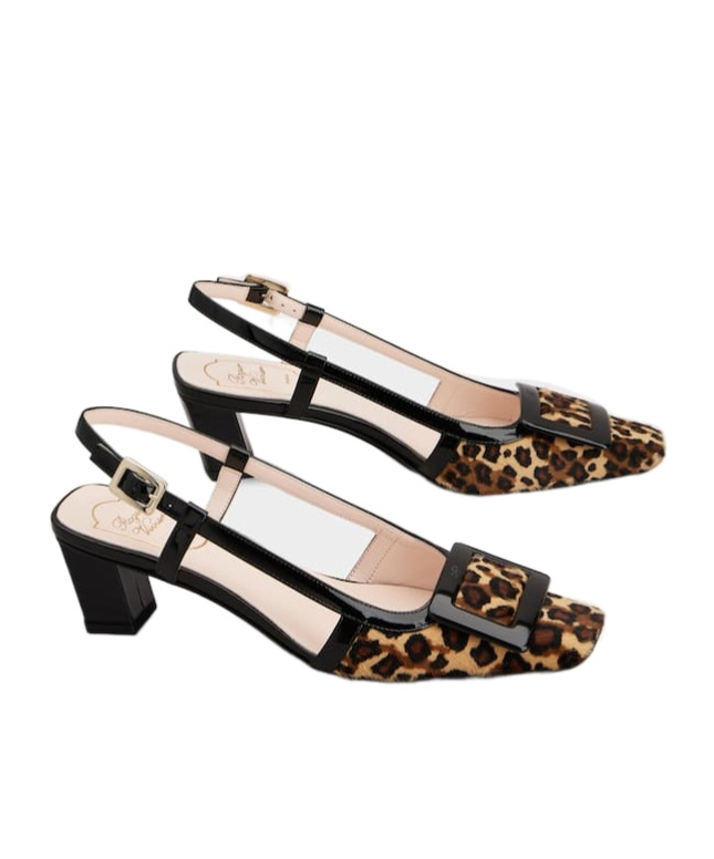 Roger Vivier Belle Vivier 45 Patent Leather-trimmed Leopard-print Pony Hair Slingback Pumps In Black