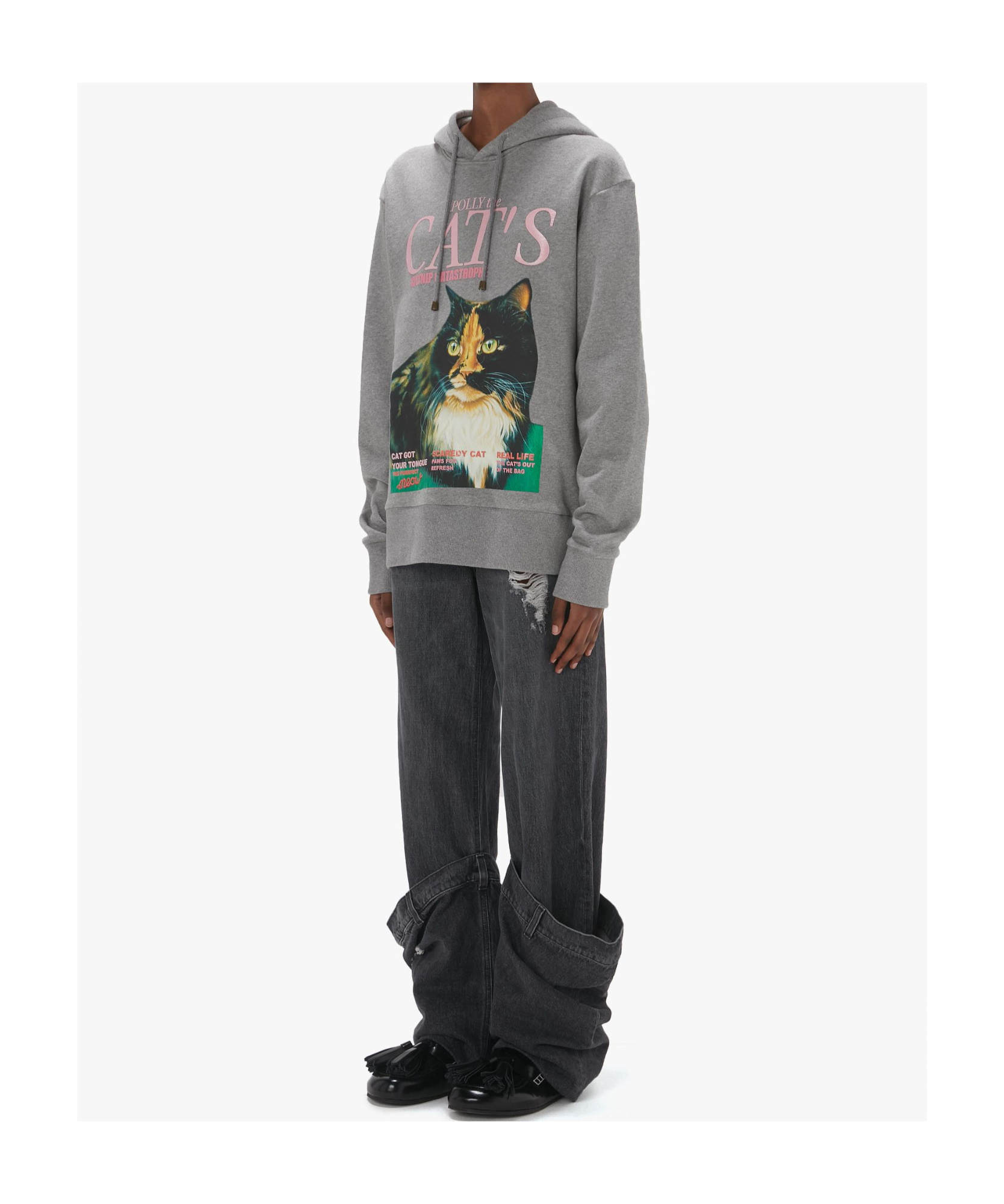 Jw Anderson Grey Cat Print Hoodie In Gray