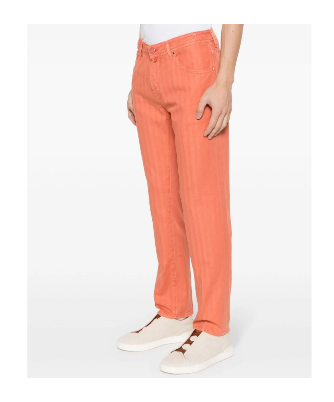 Jacob Cohen Scott Herringbone Tapered Trousers In Orange