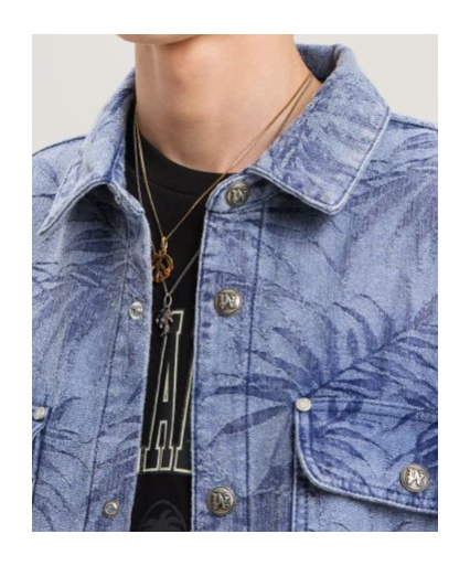 Palm Angels Palm Jacqured Denim Shirt In Blue