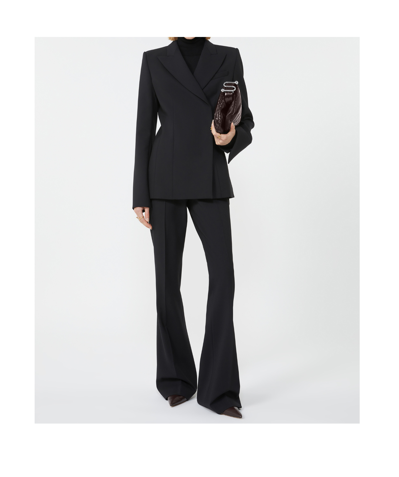 Sportmax Brown Flared Trousers In Stretch Wool In Black