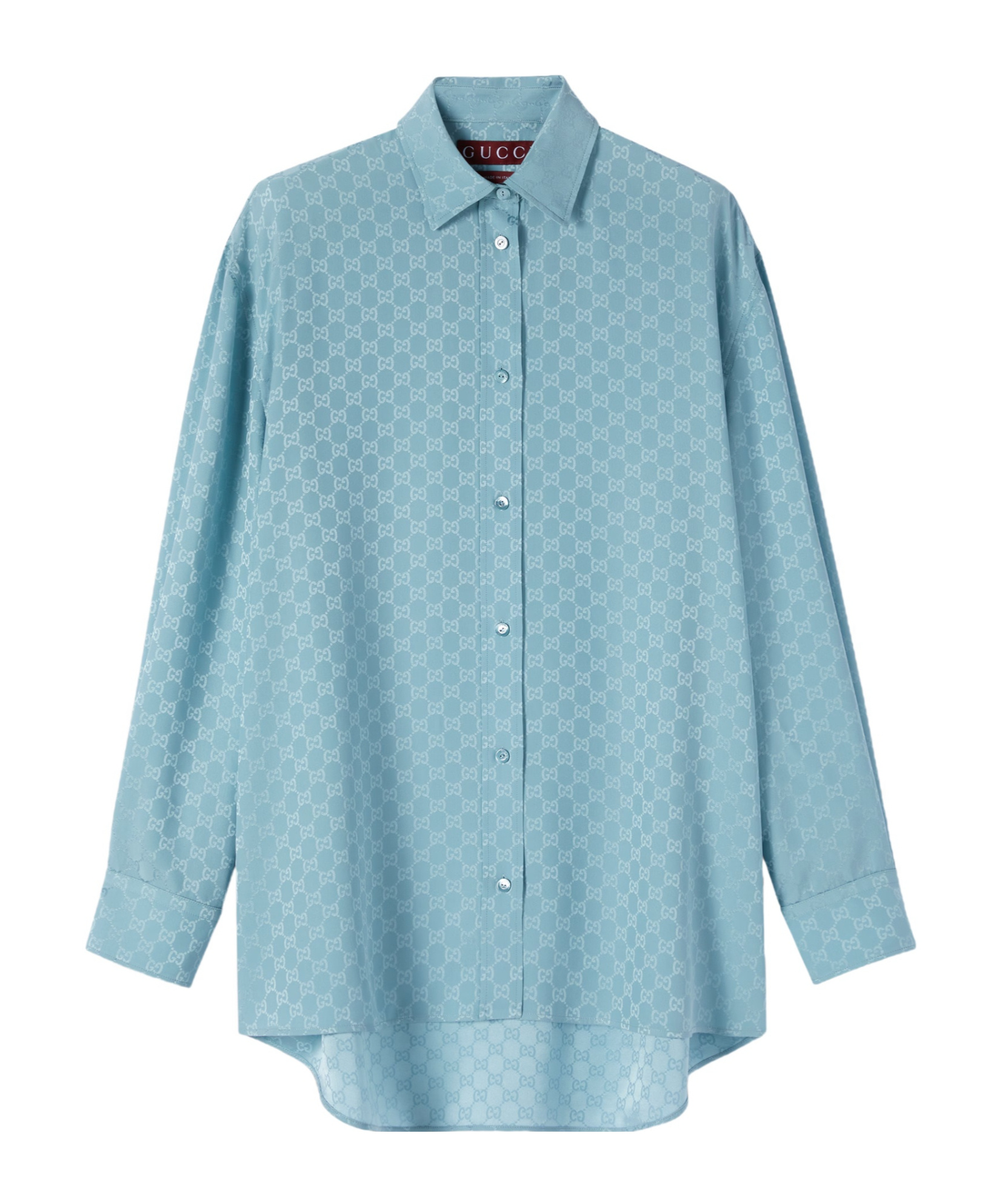 Gucci Womens Aqueous Monogram Relaxed-fit Silk Shirt In Blue