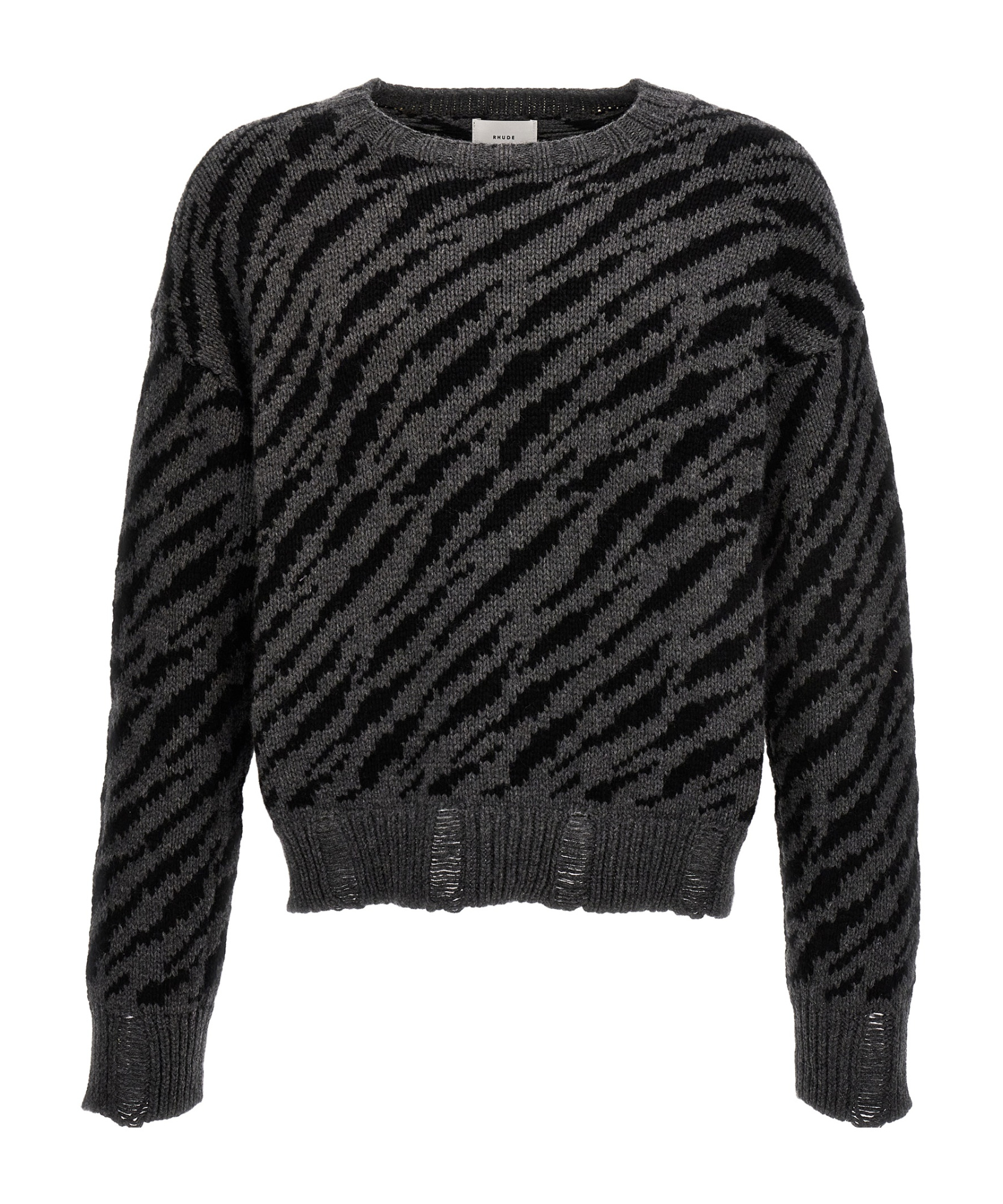 Rhude Zebra Crew Neck Sweater With Ribbed Cuffs In Black