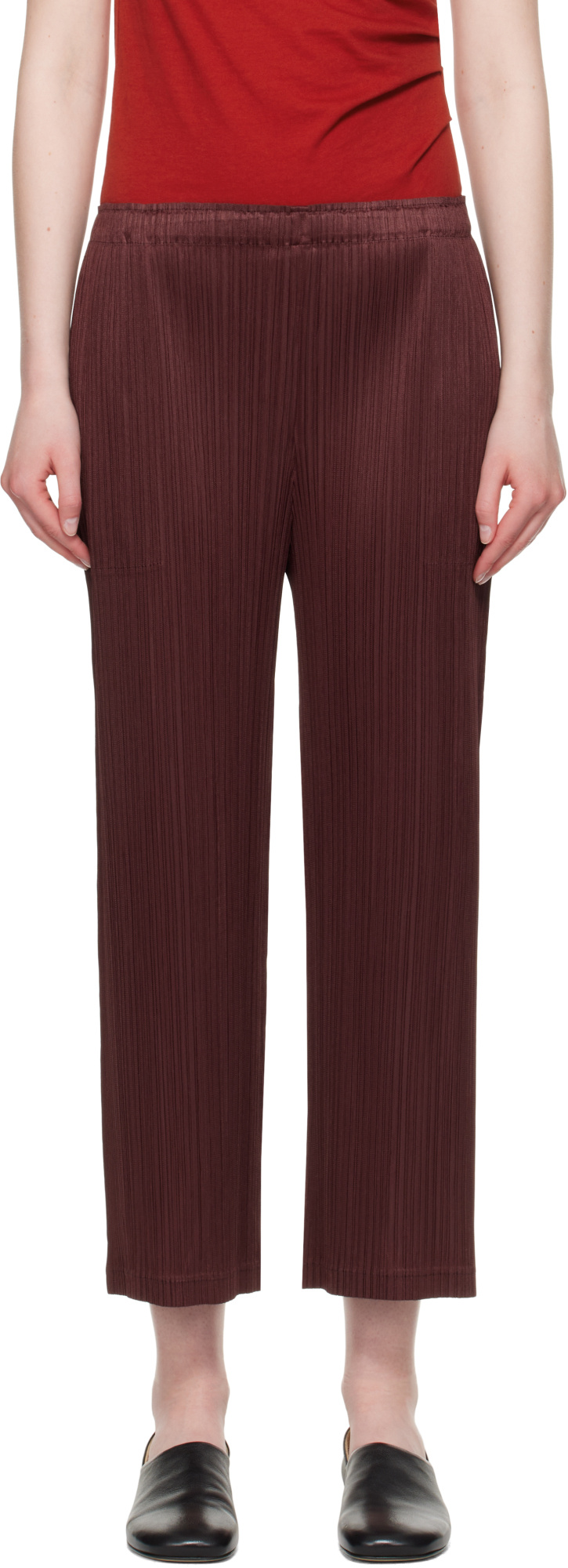 Issey Miyake Elastic Waist Casual Pants In Burgundy